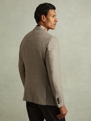 Reiss Mid Brown Clutch Wool Blend Textured Slub Single Breasted Blazer - Image 4 of 6