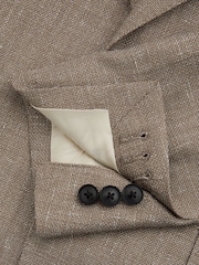 Reiss Mid Brown Clutch Wool Blend Textured Slub Single Breasted Blazer - Image 6 of 6
