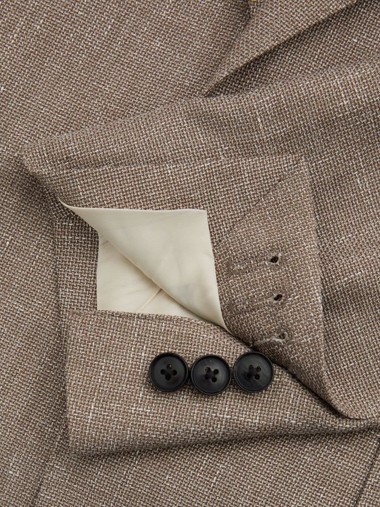 Reiss Mid Brown Clutch Wool Blend Textured Slub Single Breasted Blazer - Image 6 of 6