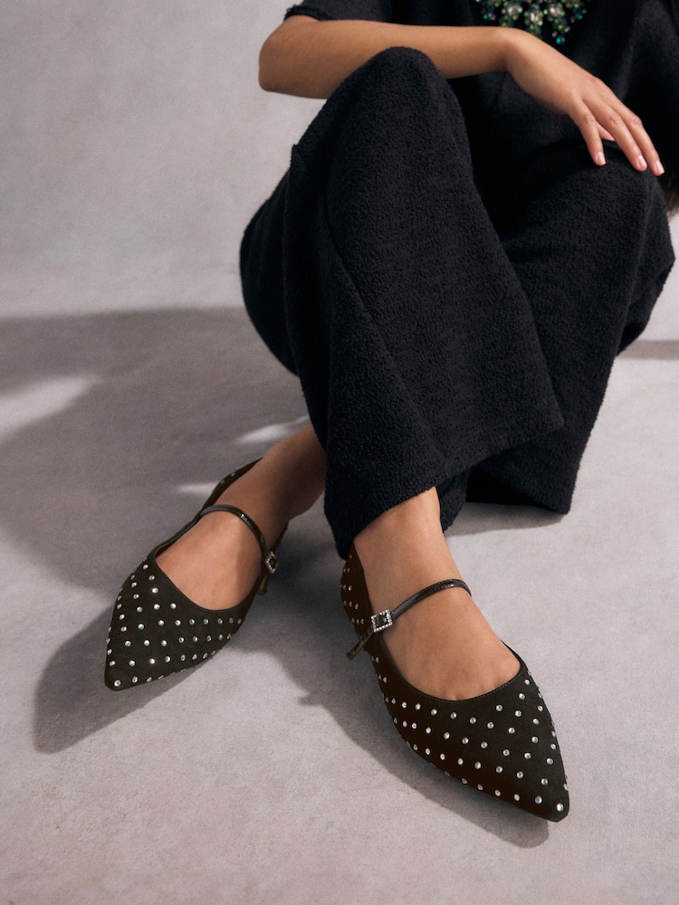 Black Tabitha Simmons Hai Studded Point Toe Mary Jane Leather Shoes - Image 1 of 11