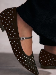 Black Tabitha Simmons Hai Studded Point Toe Mary Jane Leather Shoes - Image 3 of 11