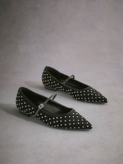 Black Tabitha Simmons Hai Studded Point Toe Mary Jane Leather Shoes - Image 6 of 11