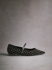 Black Tabitha Simmons Hai Studded Point Toe Mary Jane Leather Shoes - Image 7 of 11