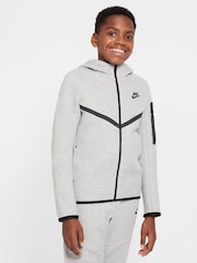Ciemnoszary Heather - Nike BeigeWhite Tech Fleece Zip Up Hoodie - Image 1 of 8