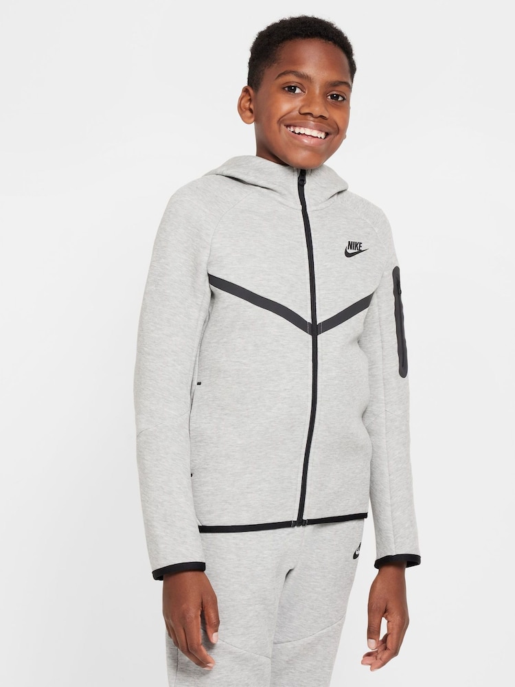 Ciemnoszary Heather - Nike BeigeWhite Tech Fleece Zip Up Hoodie - Image 1 of 8
