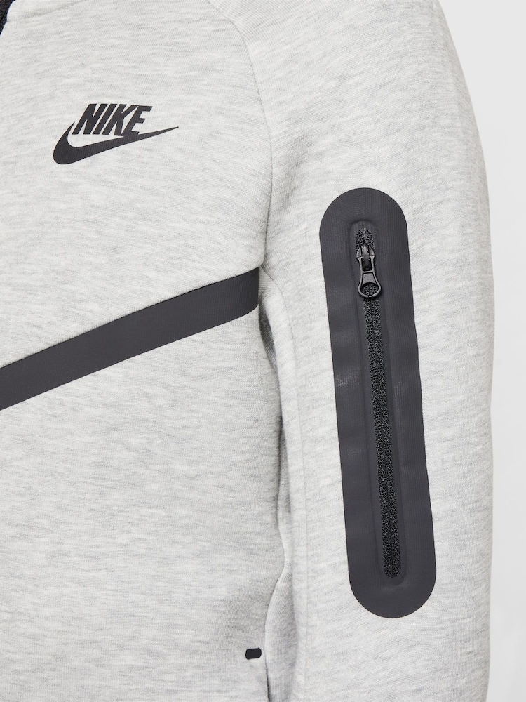 Ciemnoszary Heather - Nike BeigeWhite Tech Fleece Zip Up Hoodie - Image 5 of 8
