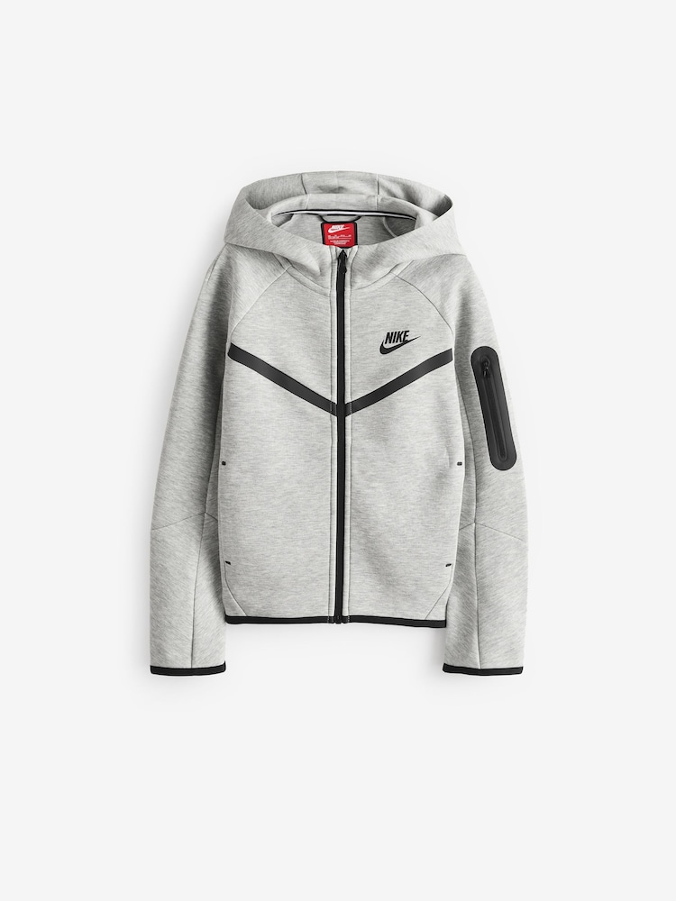 Ciemnoszary Heather - Nike BeigeWhite Tech Fleece Zip Up Hoodie - Image 8 of 8