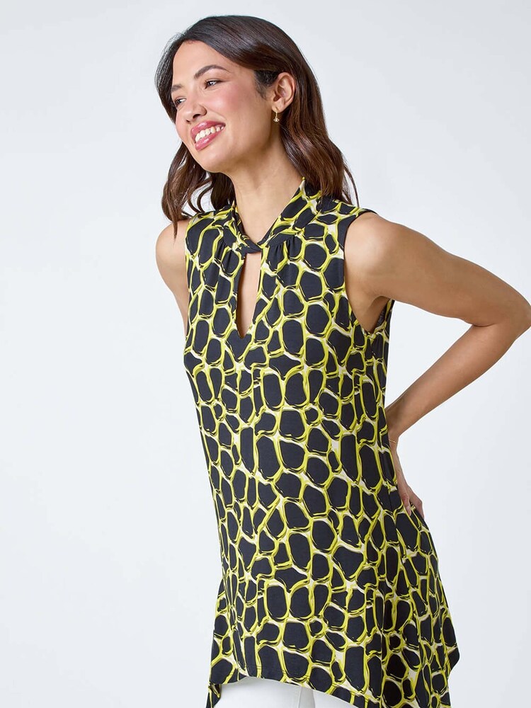 Roman Yellow Spot Print Twist Neck Top - Image 2 of 5