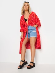 Yours Curve Pink Limited Collection Leaf Print Midi Kimono - Image 1 of 5