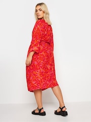 Yours Curve Pink Limited Collection Leaf Print Midi Kimono - Image 3 of 5