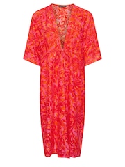Yours Curve Pink Limited Collection Leaf Print Midi Kimono - Image 5 of 5
