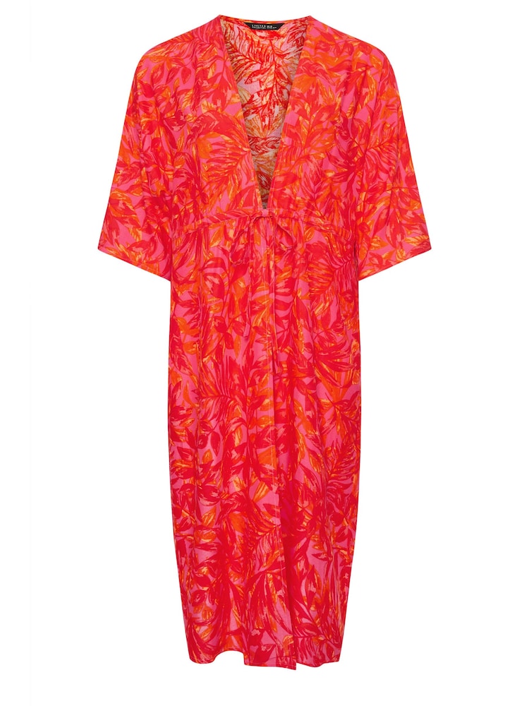 Yours Curve Pink Limited Collection Leaf Print Midi Kimono - Image 5 of 5