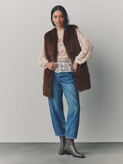 Chocolate Brown Longline Faux Fur Gilet - Image 2 of 9
