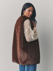 Chocolate Brown Longline Faux Fur Gilet - Image 4 of 9