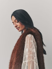 Chocolate Brown Longline Faux Fur Gilet - Image 5 of 9