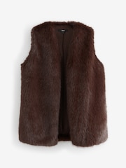 Chocolate Brown Longline Faux Fur Gilet - Image 7 of 9
