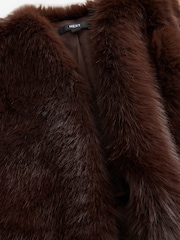Chocolate Brown Longline Faux Fur Gilet - Image 9 of 9