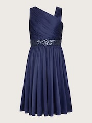 Monsoon Blue Satin Abigail One-Shoulder Dress - Image 1 of 3