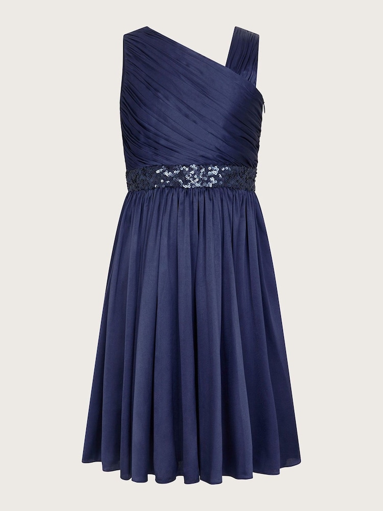Monsoon Blue Satin Abigail One-Shoulder Dress - Image 1 of 3