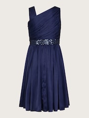 Monsoon Blue Satin Abigail One-Shoulder Dress - Image 2 of 3