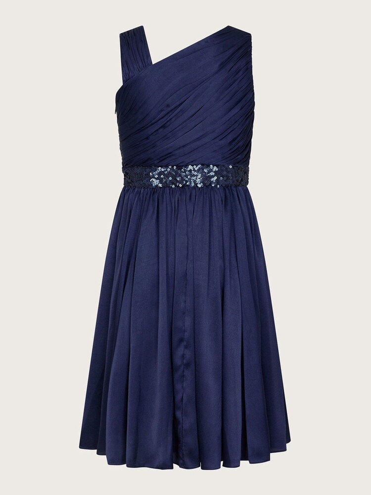 Monsoon Blue Satin Abigail One-Shoulder Dress - Image 2 of 3