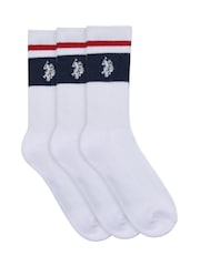 U.S. Polo Assn. White Brand Stripe Sports 100% Cotton Socks 3 Pack - Image 1 of 3