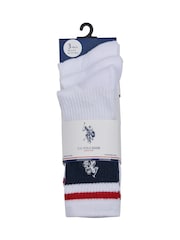 U.S. Polo Assn. White Brand Stripe Sports 100% Cotton Socks 3 Pack - Image 2 of 3