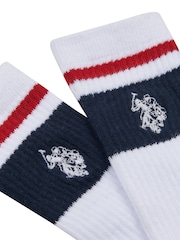 U.S. Polo Assn. White Brand Stripe Sports 100% Cotton Socks 3 Pack - Image 3 of 3