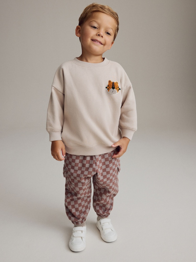 Grey Checkerboard 100% Cotton Joggers Set (3mths-7yrs) - Image 1 of 9