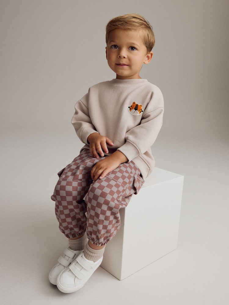 Grey Checkerboard 100% Cotton Joggers Set (3mths-7yrs) - Image 2 of 9