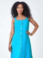 Roman Blue Petite Button Front Pocket Dress - Image 1 of 5