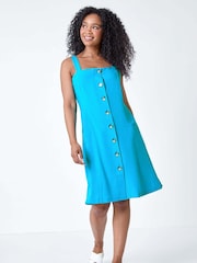 Roman Blue Petite Button Front Pocket Dress - Image 2 of 5