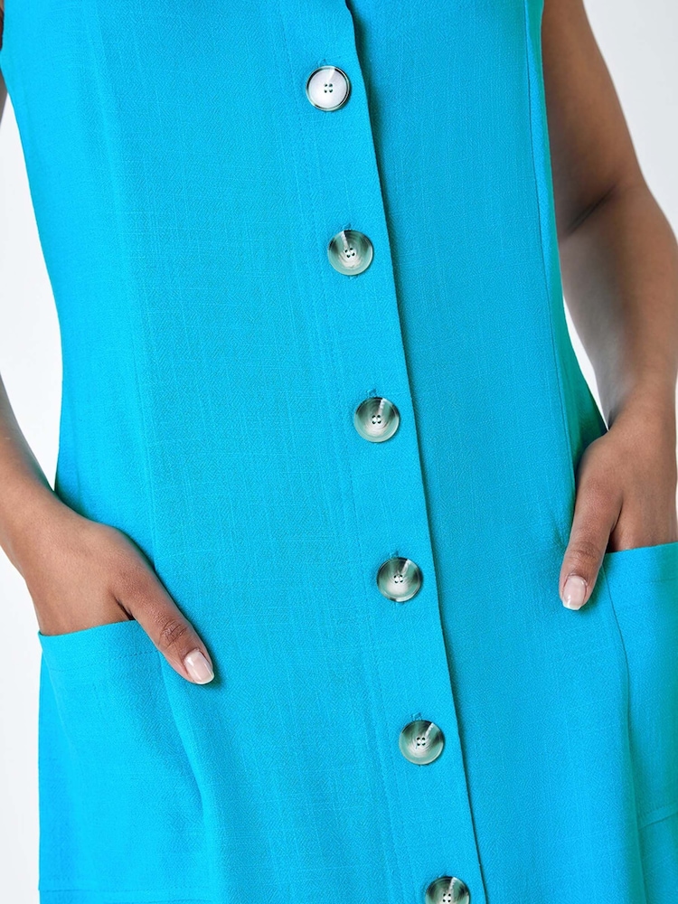 Roman Blue Petite Button Front Pocket Dress - Image 5 of 5