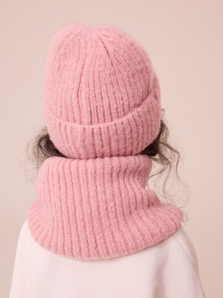 Blush Pink Chunky Rib Beanie Hat (1-16yrs) - Image 2 of 4