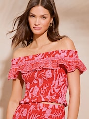 Lipsy Red Printed Bardot Top - Image 1 of 4