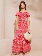 Lipsy Red Printed Bardot Top - Image 3 of 4