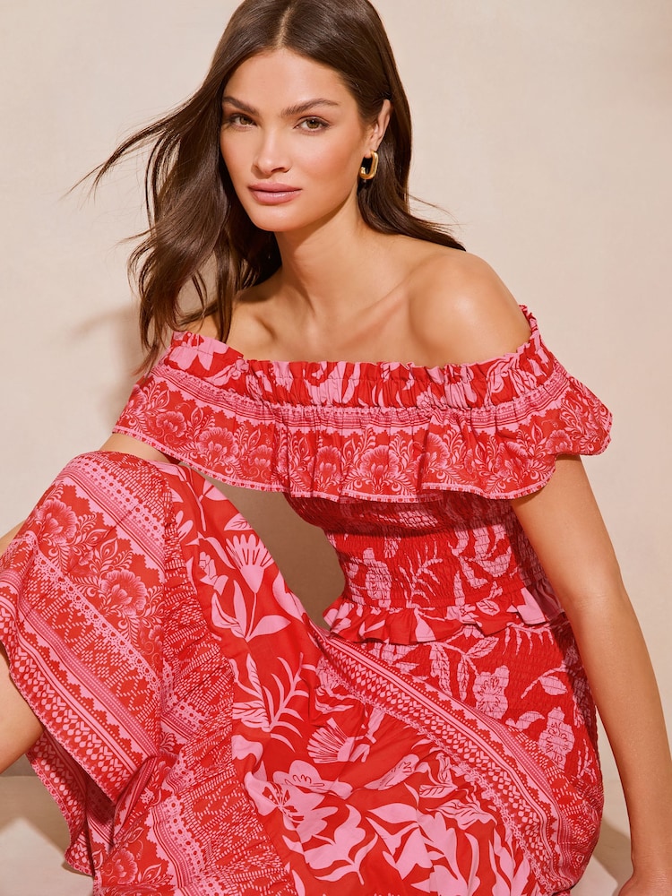 Lipsy Red Printed Bardot Top - Image 4 of 4