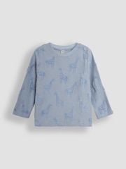 JoJo Maman Bébé Blue Giraffe Textured Cotton Top - Image 1 of 3
