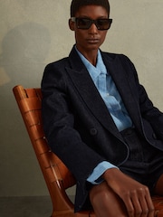 Reiss Dark Blue Maya Double Breasted Denim Suit: Blazer - Image 1 of 6