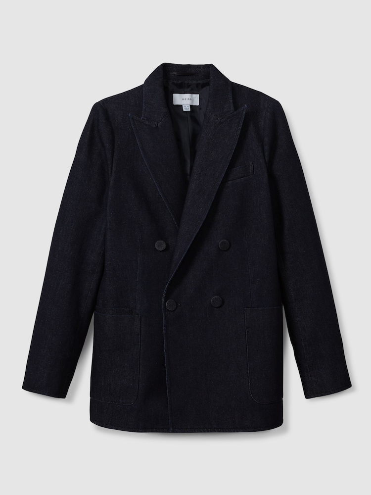 Reiss Dark Blue Maya Double Breasted Denim Suit: Blazer - Image 2 of 6