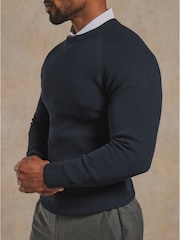 Tailored Athlete Pull Ajusté aux muscles en maille texturée 100 % coton, Col rond - Image 3 de 7