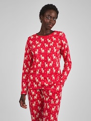 JoJo Maman Bébé Red Womens Reindeer Print Pyjamas Set - Image 1 of 4