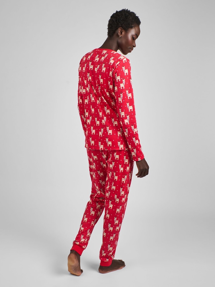 JoJo Maman Bébé Red Womens Reindeer Print Pyjamas Set - Image 2 of 4