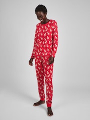 JoJo Maman Bébé Red Womens Reindeer Print Pyjamas Set - Image 3 of 4