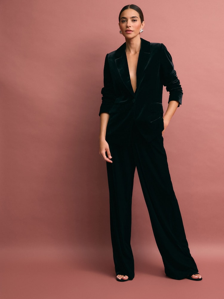 Black Velvet Wide Leg Trousers - Image 1 of 7