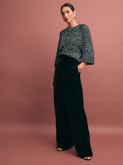 Black Velvet Wide Leg Trousers - Image 2 of 7