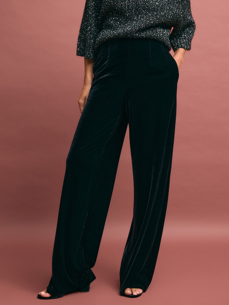Black Velvet Wide Leg Trousers - Image 3 of 7