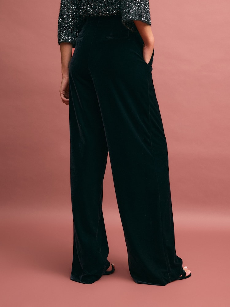 Black Velvet Wide Leg Trousers - Image 4 of 7