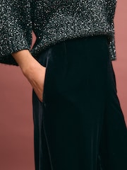 Black Velvet Wide Leg Trousers - Image 5 of 7
