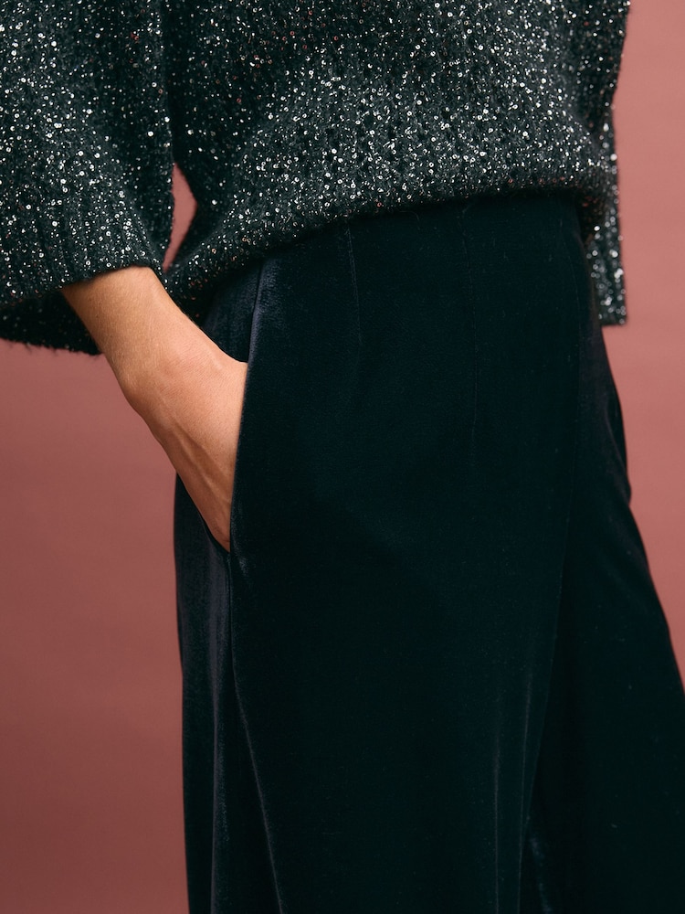 Black Velvet Wide Leg Trousers - Image 5 of 7